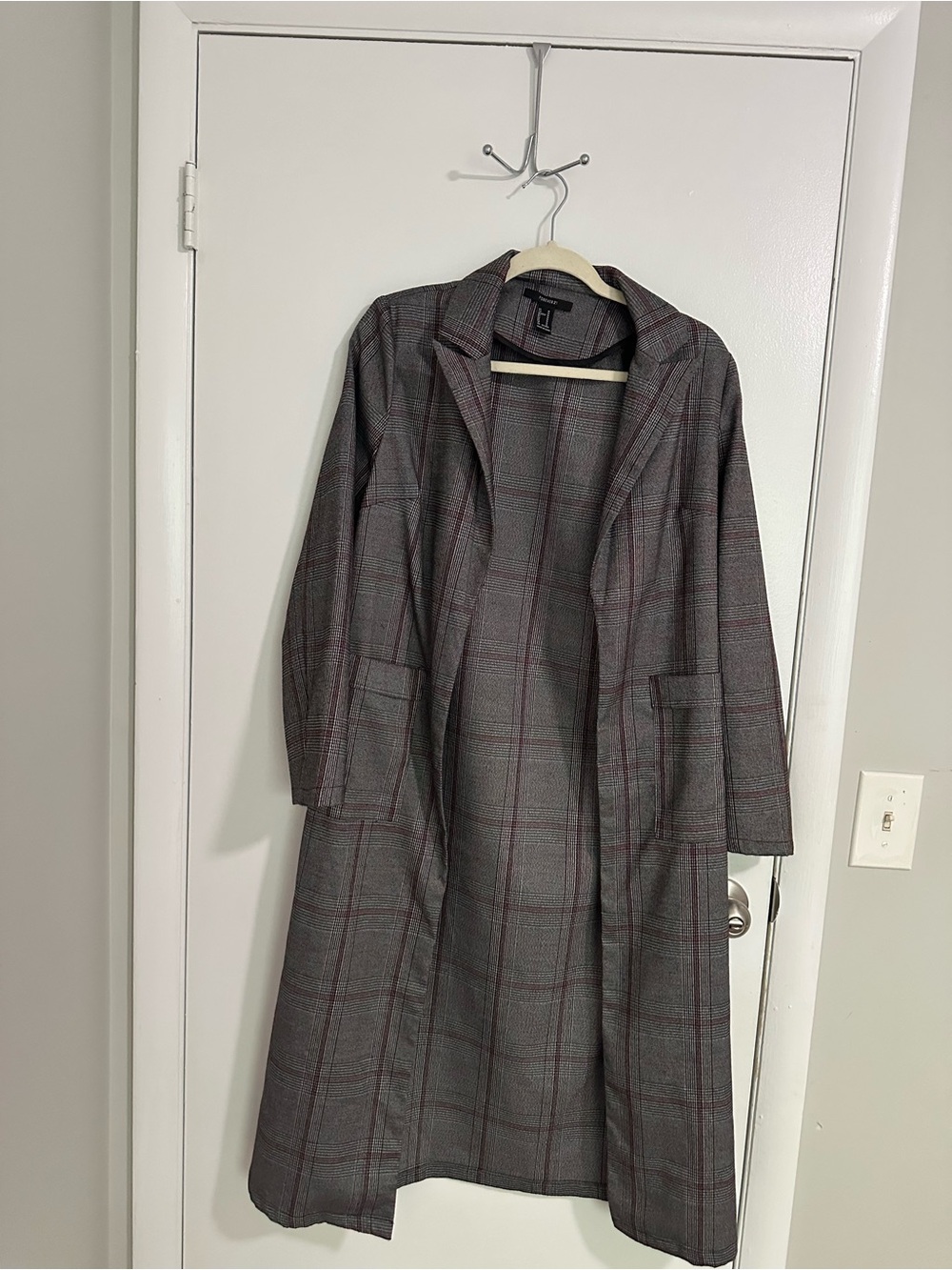 Forever 21 Gray Plaid Blazer with Burgundy Accents